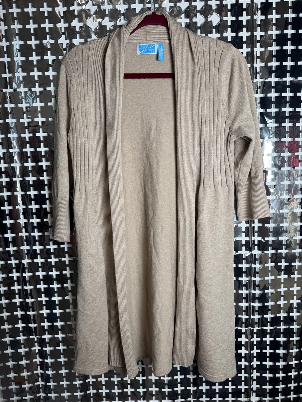 Survival Women’s Open-Front Long Ribbed Cardigan in Light Taupe